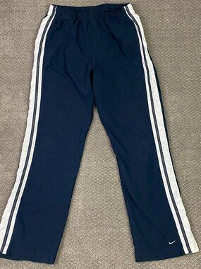 Vintage Y2K Nike Woven Track Pants Women's Large 12-14 Navy Blue No drawstring